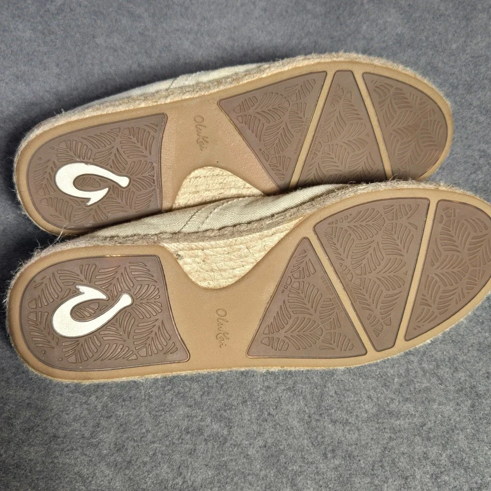Olukai‎ Kaula Pa'a Li Womens 10 Sand Linen Espadrille Sneakers Tan 20463-2020